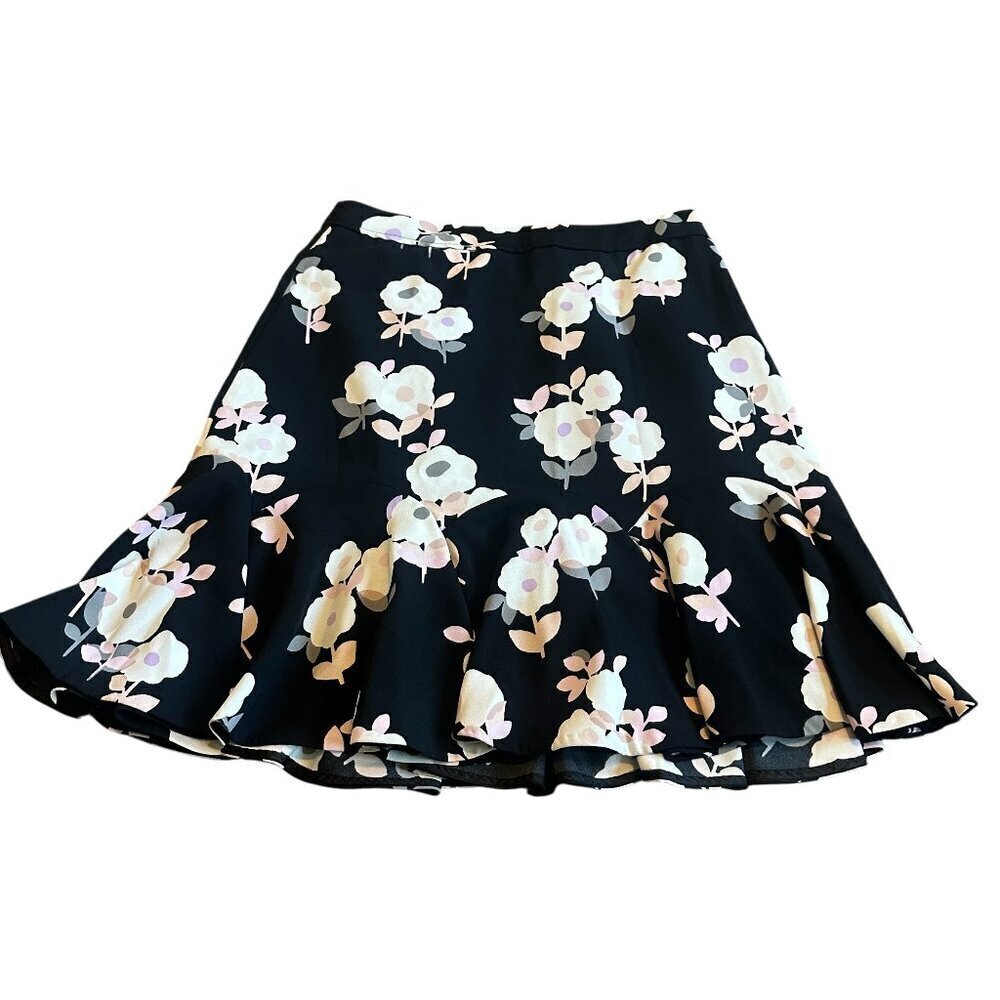 Kate Spade New York Black Floral Print Skirt Flirty Fit N Flare Size 4 Women's
